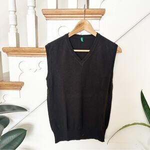 United Colors of Benetton V-Neckline Sweater Vest Brown Knit Classic Fit Size S